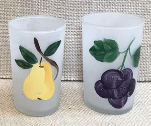 Juego de vasos de jugo esmerilado de frutas pintados a mano de colección caprichosa novedad mediados de siglo - Imagen 1 de 5