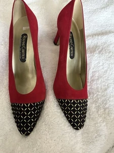 Stunning Red Suede High Heeled Shoes Vintage Style Size 40 - Picture 1 of 6