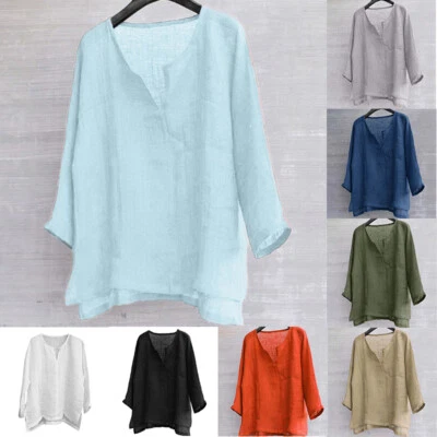 Casual Tops Kaftan T-shirt Mens Linen Cotton fashion Blouse Baggy Loose Shirts - Image 1 of 4