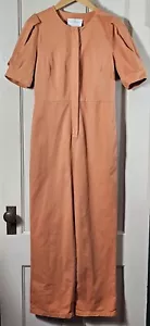 Anthropologie Mare Mare Jumpsuit Size XS Cedar Orange Button-Up Puff Sleeves - Picture 1 of 24