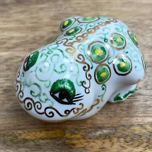 Ceramic Pottery Miniature Frog White Green Swirl and Gold - Picture 1 of 8