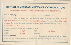 BOAC - British Overseas Airways Corporation. Flying Boat Passenger Card. 1940s - Picture 1 of 1