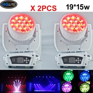 White 2pcs Mac Aura 19LED 15w RGBW 4in1 ZOOM Moving Head Wash Beam Light Stage - Picture 1 of 12