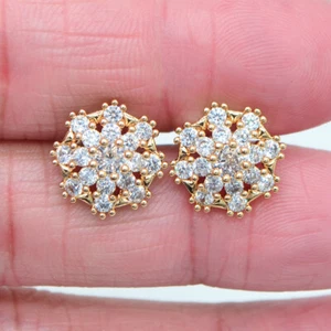 18K Yellow Gold Filled Women Clear Mystic Topaz Fireworks Studs Wedding Earrings - Picture 1 of 2