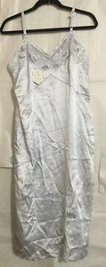 Vintage pure Silk long embroidered Slip Dress small Glam silver gray white - Picture 1 of 11