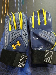 Under Armour Combat Gloves - Lineman Men's Blue/Gpld New In Bag 4XL NCAA - Picture 1 of 2