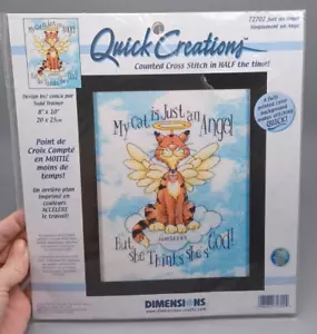 Dimensions Quick Creations CAT JUST AN ANGEL Counted Cross Stitch Kit New - Picture 1 of 3