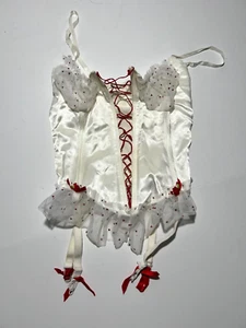 Vintage Emil Bole Korsett Wgite rot sexy Rosen Gürtel M kokett - Bild 1 von 8