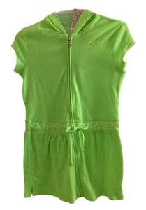 Justice Girls Swimsuit Cover Up Green Size 10 Full Zip Eyelet Waist Tie Hood - Picture 1 of 12