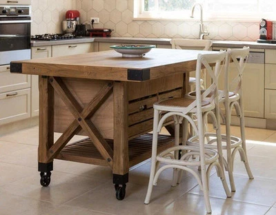 Reclaimed Elm Solid Wood Kitchen Island / Breakfast Dining Bar - 150cm x 76cm - Image 1 of 4
