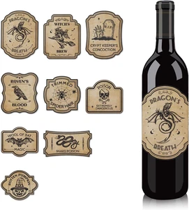 36 Piezas Etiquetas para Botellas de Vino de Halloween, 9 Estilos Pegatinas para Botellas de Vino Impermeable Hal - Imagen 1 de 12