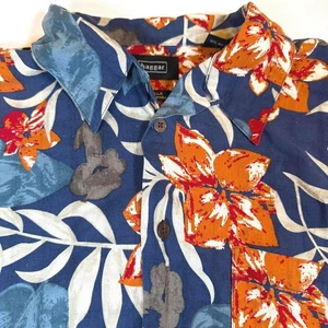 Haggar 100% Silk Shirt Mens Size XL Blue Short Sleeve Hawaiian - Picture 1 of 8