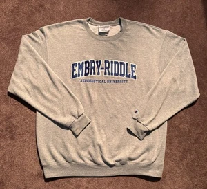 Champion Embry-Riddle Aeronautical University Sweatshirt Sz XL Gray Embroidered - Picture 1 of 8
