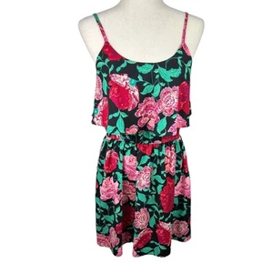 Elle Black with Red Floral Pattern Sundress with Adjustable Straps Size S EUC - Picture 1 of 6