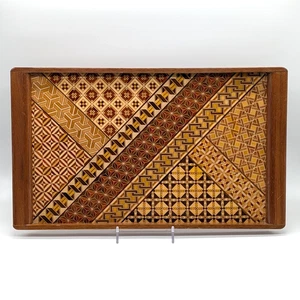 Japanisches Yosegi Intarsien Holz Mosaik Rechteck Tablett 9x16 Geometrisch Intarsien Japan - Bild 1 von 12