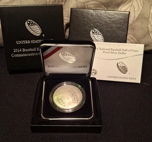 2014 Baseball Hall Of Fame Commemorative Curved Glove $1 Proof Silver Coin COA - Picture 1 of 3