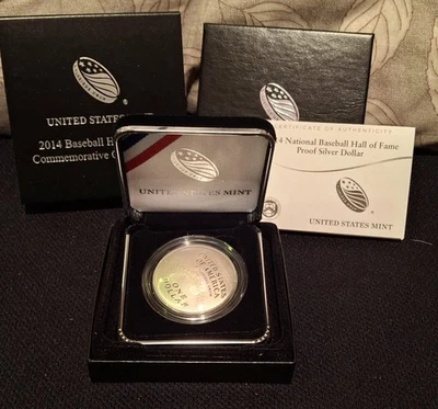 2014 Baseball Hall Of Fame Commemorative Curved Glove $1 Proof Silver Coin COA - Image 1 of 3