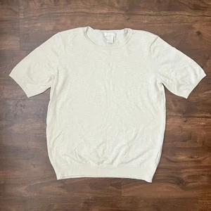 H&M Basics Ivory Short Sleeve Knit Round Neck Basic Top NWT Women’s Size M - Picture 1 of 8