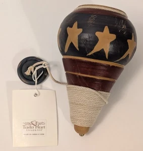 Retro Stars & Stripes Wood Spin Top Shelf Decor - Patriotic Nostalgic Americana - Picture 1 of 13