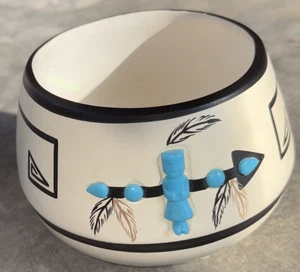 Hopi Toad Native American Ceramic Pottery Bowl Turquoise Color Embellishments - Picture 1 of 13