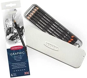 Derwent Graphic Graphite Drawing Pencils, Set of 6 with Sharpener, Profession... - Picture 1 of 6