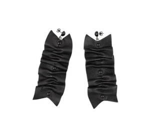 320$ EMPORIO ARMANI Jewels Black Pleated Leather + Brass Earrings Woman - Picture 1 of 2