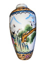 Grand vase chinois vintage grues oiseaux porcelaine peinte à la main grande chinoiserie