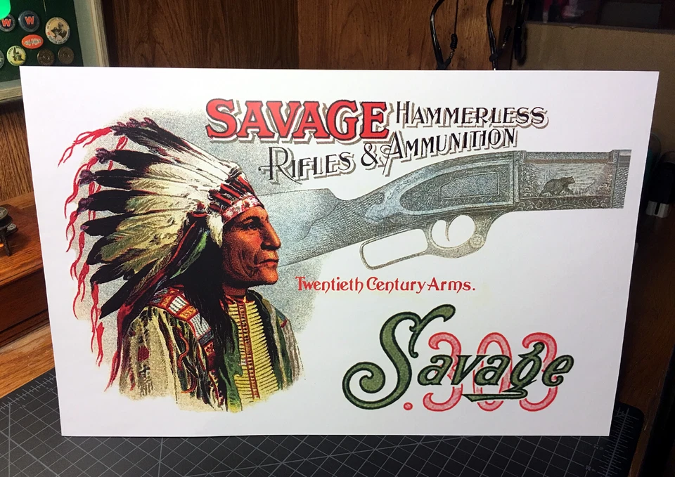 REPRODUCCIÓN Rifles y municiones Savage sin martillos publicidad troquelada Foto 1 de 1