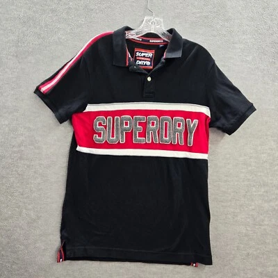 Superdry Men Polo Shirt Large Black Red Colorblock Chenille Embroidered Collar - Image 1 of 4