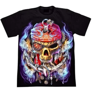 T Shirt Mens Pirate Skull Halloween 4D Graphic Glow In The Dark New Year Gift - Picture 1 of 9