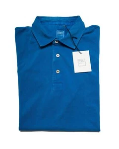 Fedeli $250 Blue Pique Organic Cotton Short Sleeve Slim Polo Shirt XXL (56 IT) - Picture 1 of 6