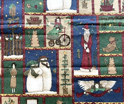 Vintage 1997 Moda Fabrics By Deb Strain 35" cotton winter cat bicycle girl Xmas - Image 1 of 4