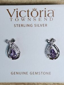 Victoria Townsend Sterling Silver Gemstone Amethyst Diamond Earrings Posts