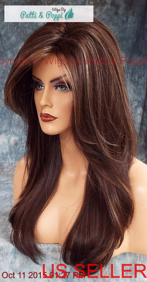 PELUCA LARGA MARRÓN RESALTADA DE DISEÑADOR SUAVE QUE FLUYE COLA REMOLINO CABEZAS GIRARÁ 568 Foto 1 de 4