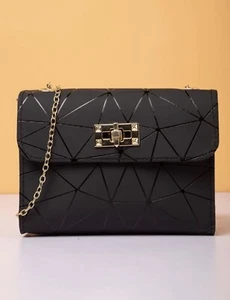Woman's Hand Bag Purse Mini Twist Lock Geometric Pattern Flap Square Bag - Picture 1 of 7