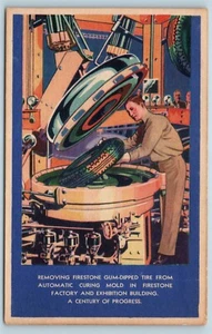 Postal 1933 Feria Mundial Siglo de Progreso Firestone Moldes de Curado de Neumáticos AE3 - Imagen 1 de 2