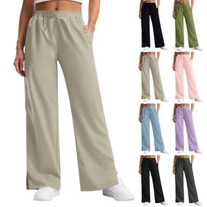 Women's Thin Wide Leg Pants High Waist Casual Work Pants Casual Flowy Trousers - Picture 1 of 36