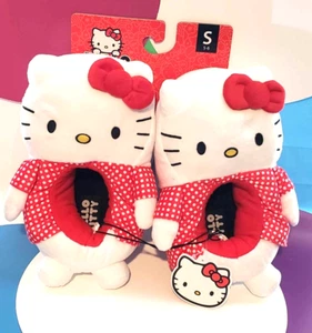 Hello Kitty Soft Cozy Slippers, Sanrio Size S 5-6 Red Bow&Polka Dot Design Plush - Picture 1 of 3