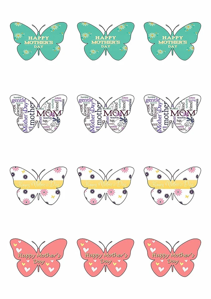 12 adornos para pasteles de papel comestibles con forma de mariposa feliz día de la madre Foto 1 de 1