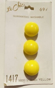 Vintage Le Chic Yellow Half Ball Plastic Buttons Shank 5/8" 16mm Set of 3 #1417 - Picture 1 of 3