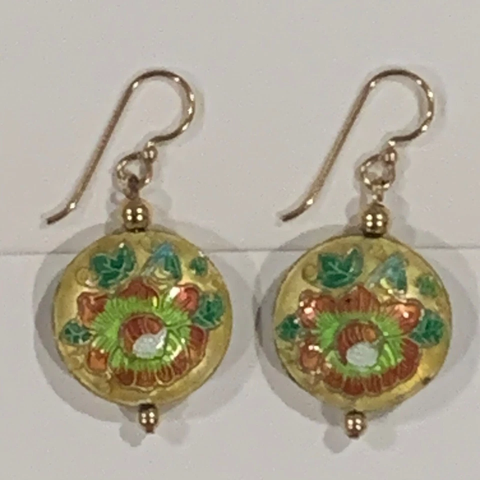 Conjunto de brincos femininos: brincos estilo Índia/Ásia - laranja + verde floral - Imagem 1 de 1