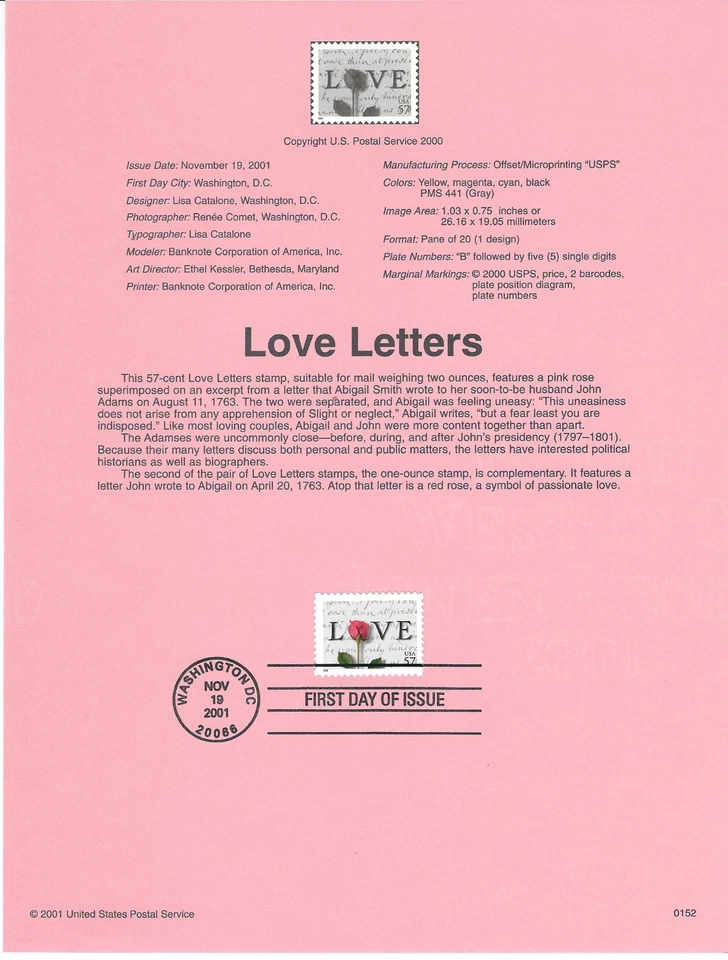 Scott # 3551....57 Cent...LOVE...First Day of Issue...Panel - Image 1 of 1