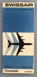SWISSAIR AIRLINE TIMETABLE WORLDWIDE SUMMER 1967 THIRD ISSUE FLUGPLAN - Picture 1 of 4