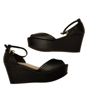 Platform Sandals Ankle Strap Peep Toe Wedge US 6 Bamboo - Picture 1 of 13