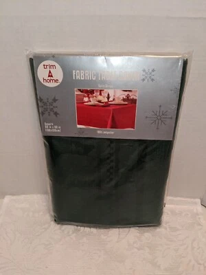 Trim A Home Satin Stripe Polyester Fabric Tablecloth 52x52” Square Green *NEW* - Image 1 of 4