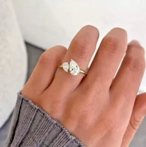 Art Deco Style Lab-Created Diamond Pear Cut Birthday Ring 14k Yellow Gold Plated - Picture 1 of 8