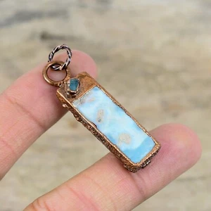 Ciondolo Elettroformato Sorella Ruvida Calcedonio Blu Pietra Larimar Rame Gioielli - Foto 1 di 7