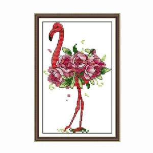 Stamped Counted Pre-printed Cross Stitch Kit Chart Pattern Needlecaft Flamingo - Picture 1 of 7