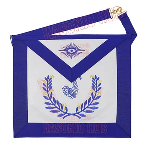 Masonic Regalia Blue Lodge SR. STEWARD Lambskin Aprons - MACHINE EMBROIDERY LOGO - Picture 1 of 5