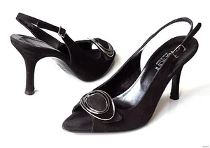 Versani Negro Gamuza Puntera Abierta Hebilla Cordones BOMBAS Zapatos Italia Estilo Sexy 2041 - Imagen 1 de 3